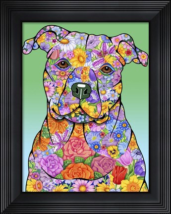 Framed Flowers Pitbull Print