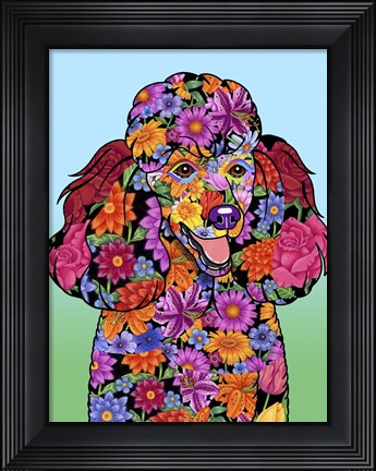 Framed Flowers Poodle Black Print