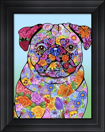 Framed Flowers Pug Print
