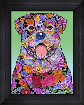Framed Flowers Rottweiler Print