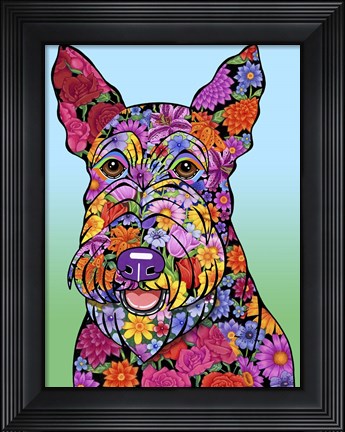 Framed Flowers Scottish Terrier Print