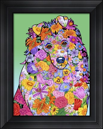 Framed Flowers Shetland Sheepdog Print