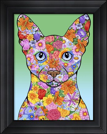 Framed Flowers Siamese Cat Print
