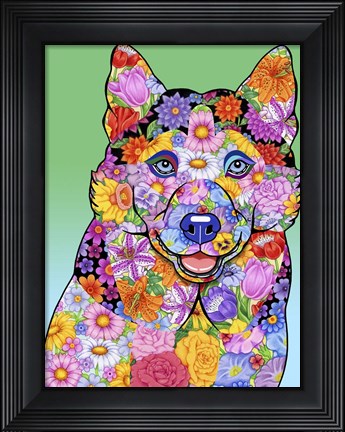 Framed Flowers Siberian Husky Print