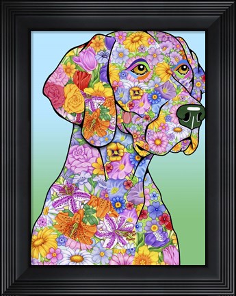 Framed Flowers Weimaraner Print