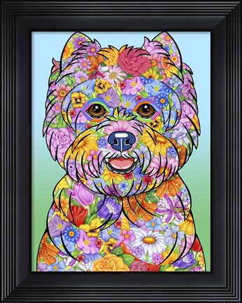 Framed Flowers Westie Print