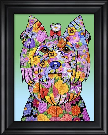Framed Flowers Yorkie Showcut Print