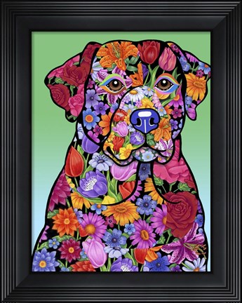 Framed Flower Black Lab Print