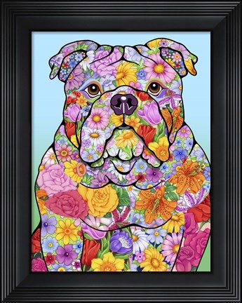 Framed Flowers Bulldog Print