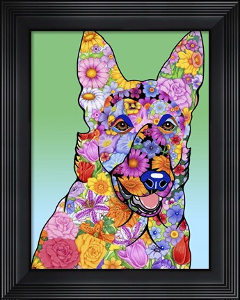 Framed Flowers German Shepherd Print