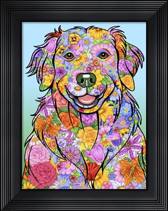 Framed Flowers Golden Retriever Print