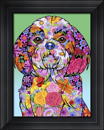 Framed Flowers Shih Tzu Print