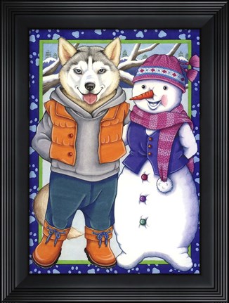 Framed Husky Snowman Print