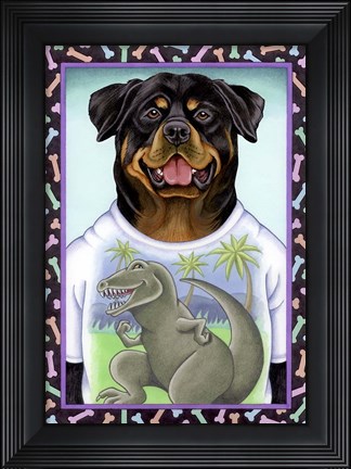 Framed Rottweiler Dinosaur Print