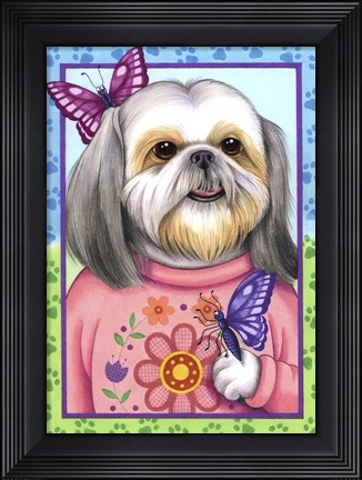 Framed Shihtzu Butterfly Print