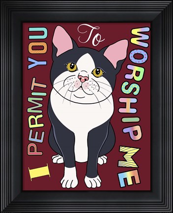 Framed Tuxedo Cat Graphic Style Print