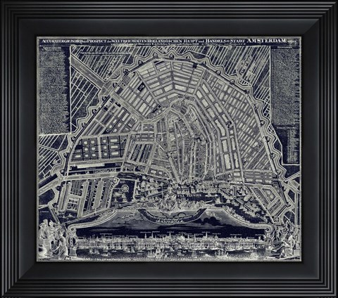 Framed Blueprint Map of Amsterdam 1727 Print
