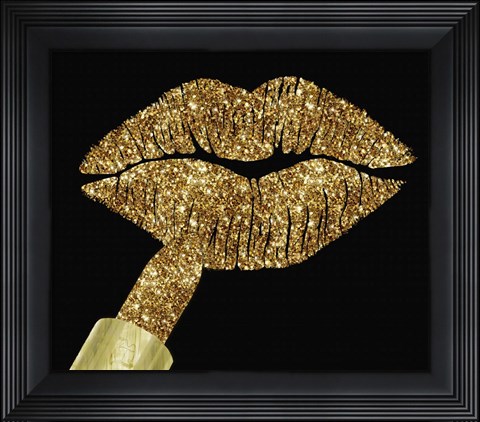 Framed Gold Glitter Lipstick Print