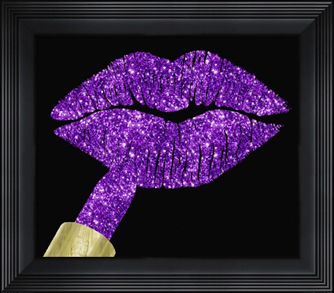 Framed Purple Glitter Lipstick Print
