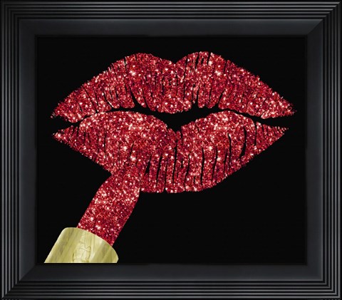 Framed Red Glitter Lipstick Print