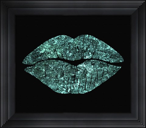 Framed Teal Glitter Kiss Print