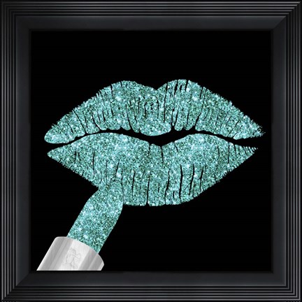 Framed Aqua Glitter Lipstick Print