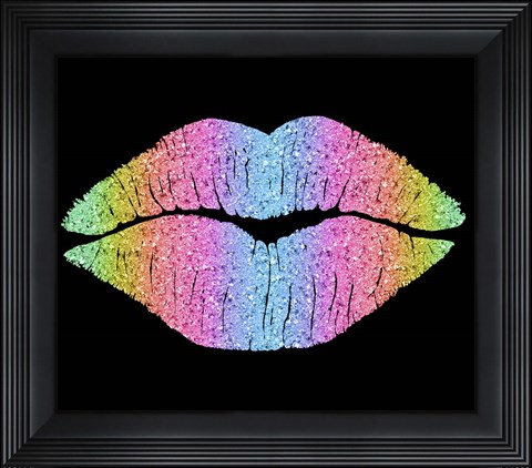 Framed Rainbow Kissing Lips Print