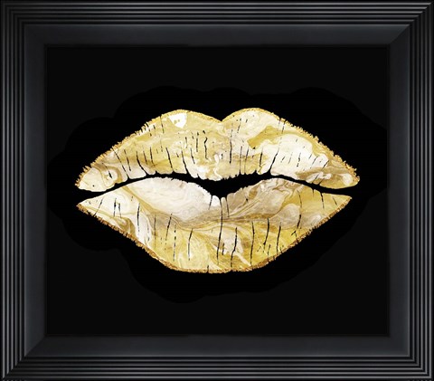 Framed Latte Lips Lined With Gold Print