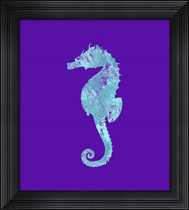 Framed Sponge Seahorse Aqua Print