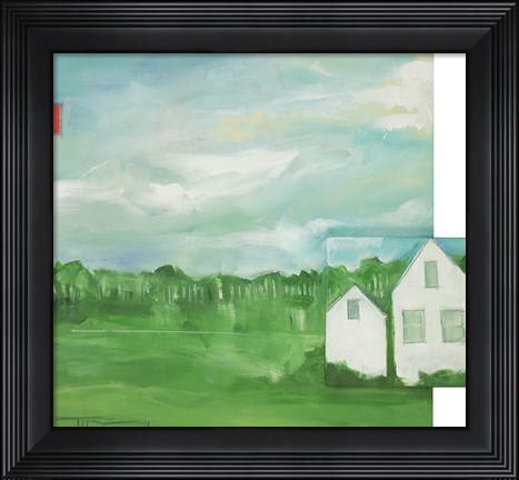 Framed Landscape With Red Block Print