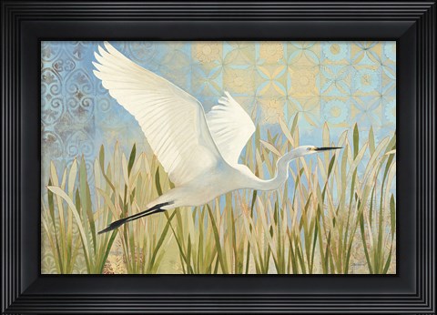 Framed Snowy Egret in Flight v2 Print