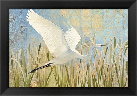 Framed Snowy Egret in Flight v2 Print