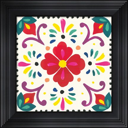 Framed Floral Fiesta White Tile XII Print