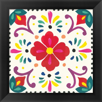 Framed Floral Fiesta White Tile XII Print