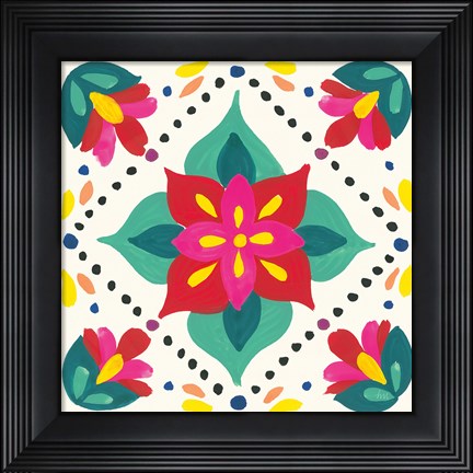 Framed Floral Fiesta White Tile XI Print