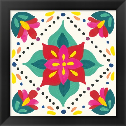 Framed Floral Fiesta White Tile XI Print