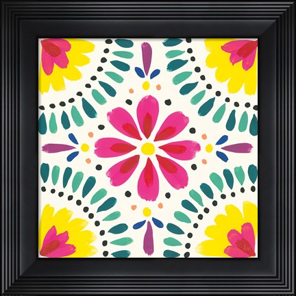 Framed Floral Fiesta White Tile X Print