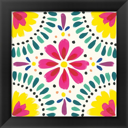 Framed Floral Fiesta White Tile X Print