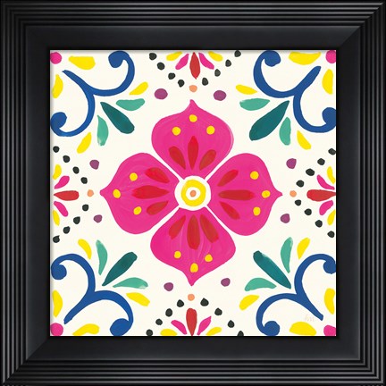 Framed Floral Fiesta White Tile IX Print