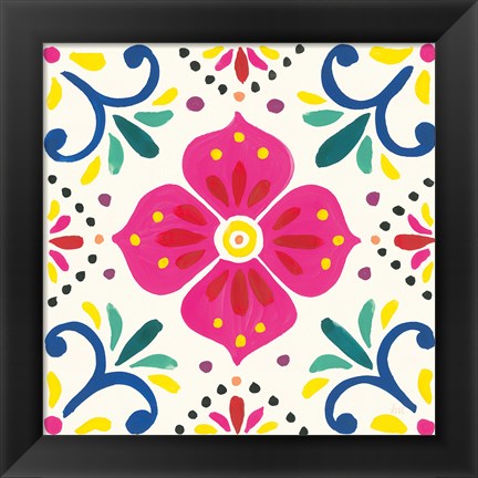 Framed Floral Fiesta White Tile IX Print