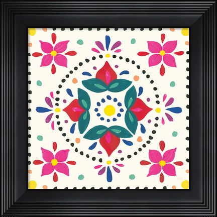 Framed Floral Fiesta White Tile VIII Print