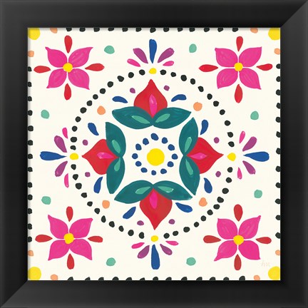 Framed Floral Fiesta White Tile VIII Print