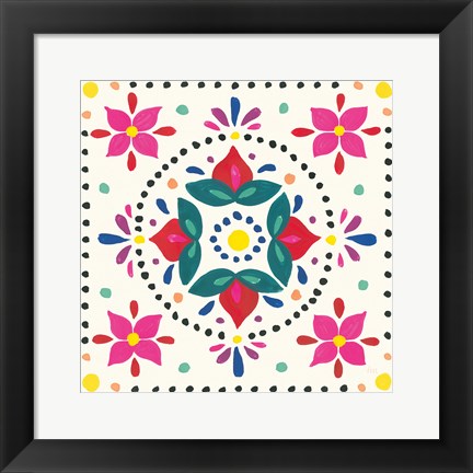 Framed Floral Fiesta White Tile VIII Print