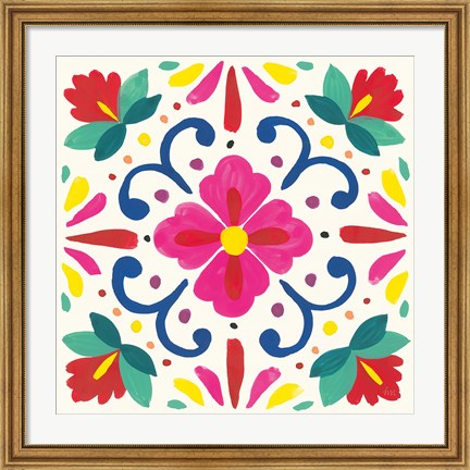 Framed Floral Fiesta White Tile VII Print