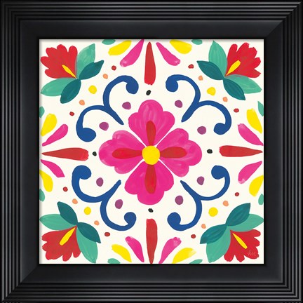 Framed Floral Fiesta White Tile VII Print