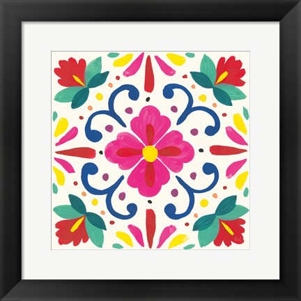 Framed Floral Fiesta White Tile VII Print