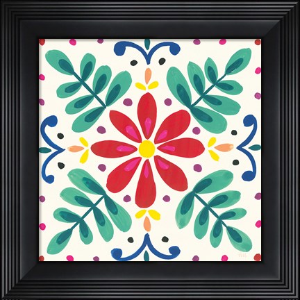 Framed Floral Fiesta White Tile VI Print