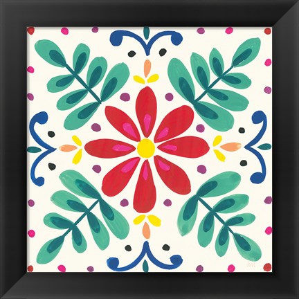 Framed Floral Fiesta White Tile VI Print