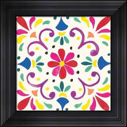 Framed Floral Fiesta White Tile III Print