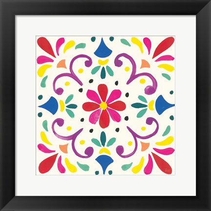 Framed Floral Fiesta White Tile III Print